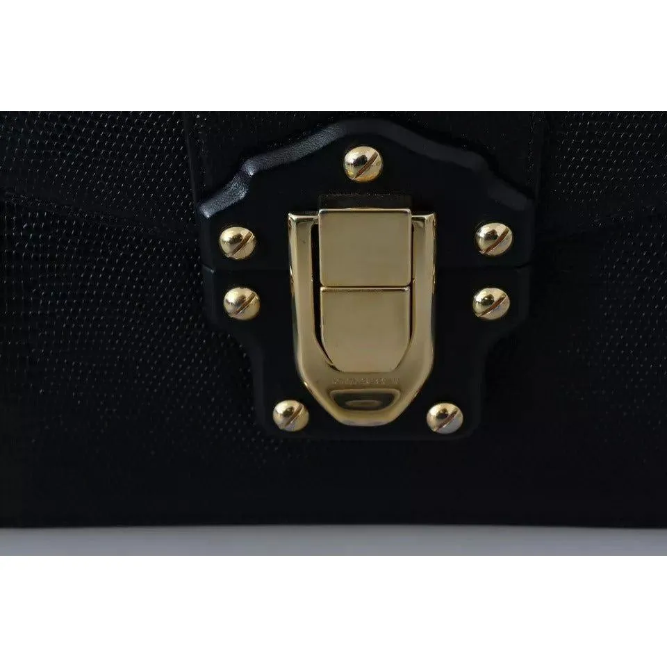 Dolce & Gabbana Black Leather Gold Metal Mini Women Purse Bag Lucia Wallet