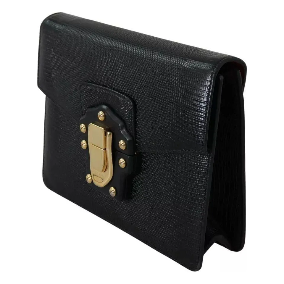 Dolce & Gabbana Black Leather Gold Metal Mini Women Purse Bag Lucia Wallet