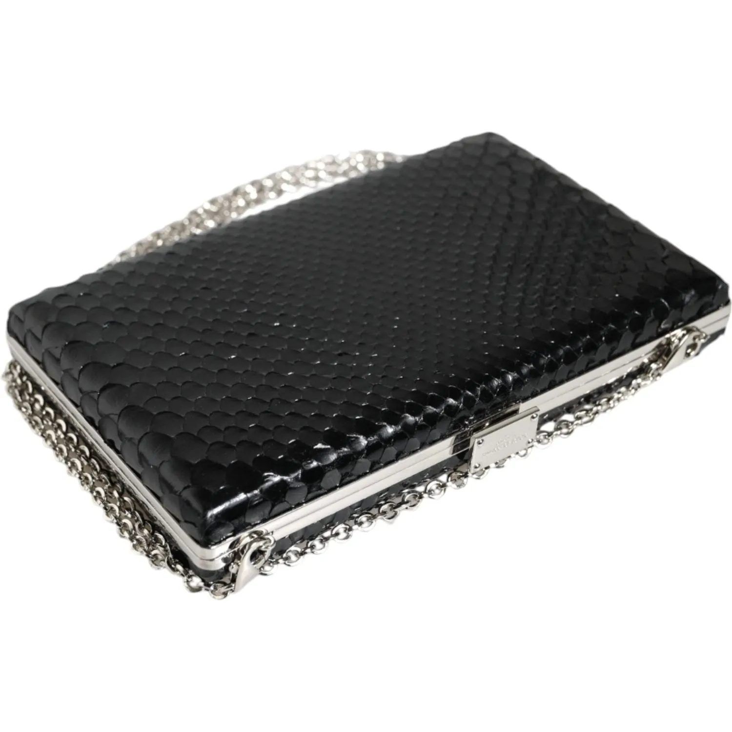 Dolce & Gabbana Black Leather Silver Frame Clutch Mini Crossbody Bag