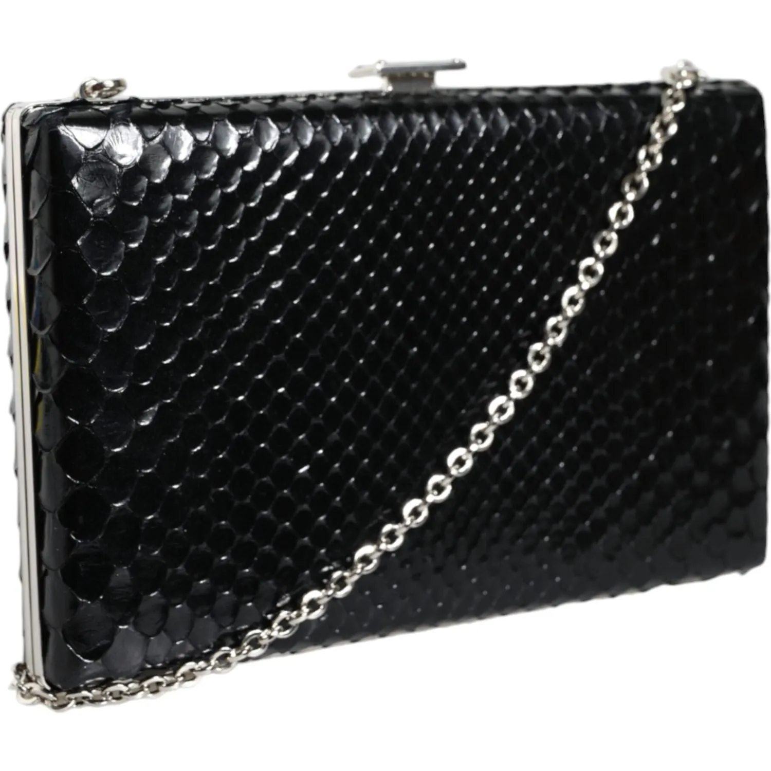 Dolce & Gabbana Black Leather Silver Frame Clutch Mini Crossbody Bag