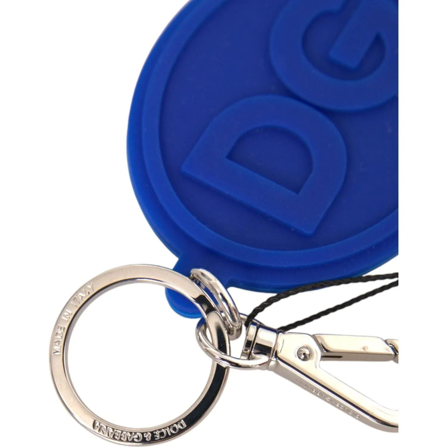 Dolce & Gabbana Blue Rubber DG Logo Silver Brass Metal Keyring Keychain