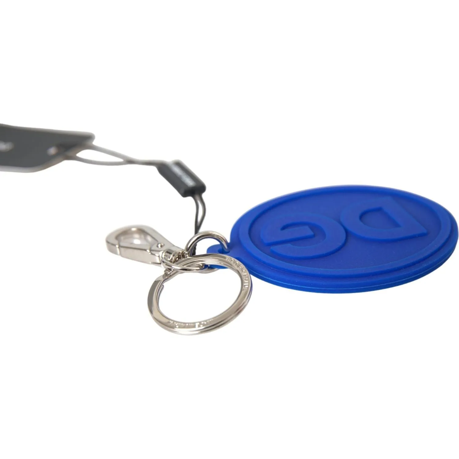 Dolce & Gabbana Blue Rubber DG Logo Silver Brass Metal Keyring Keychain