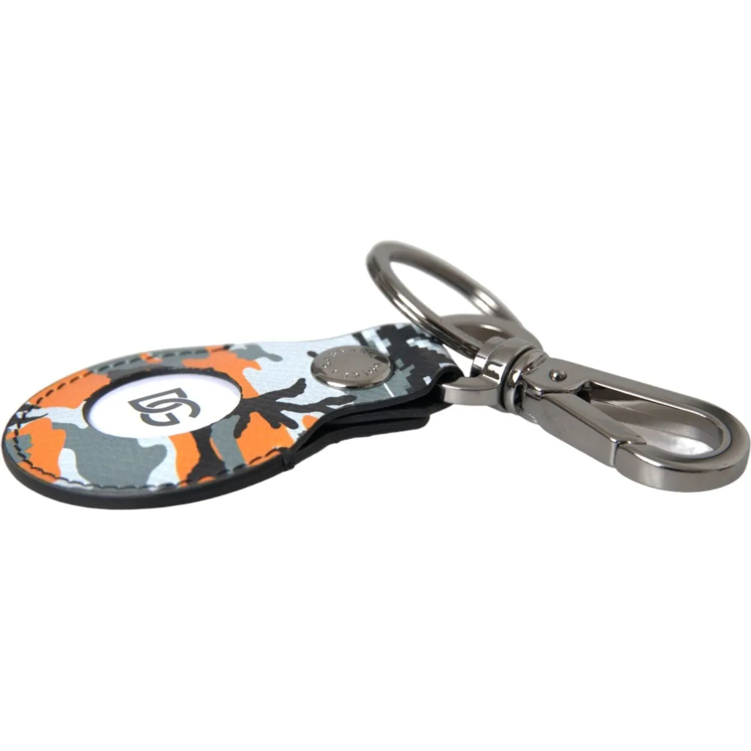 Dolce & Gabbana Camouflage Leather DG Logo Round Metal Keyring Keychain