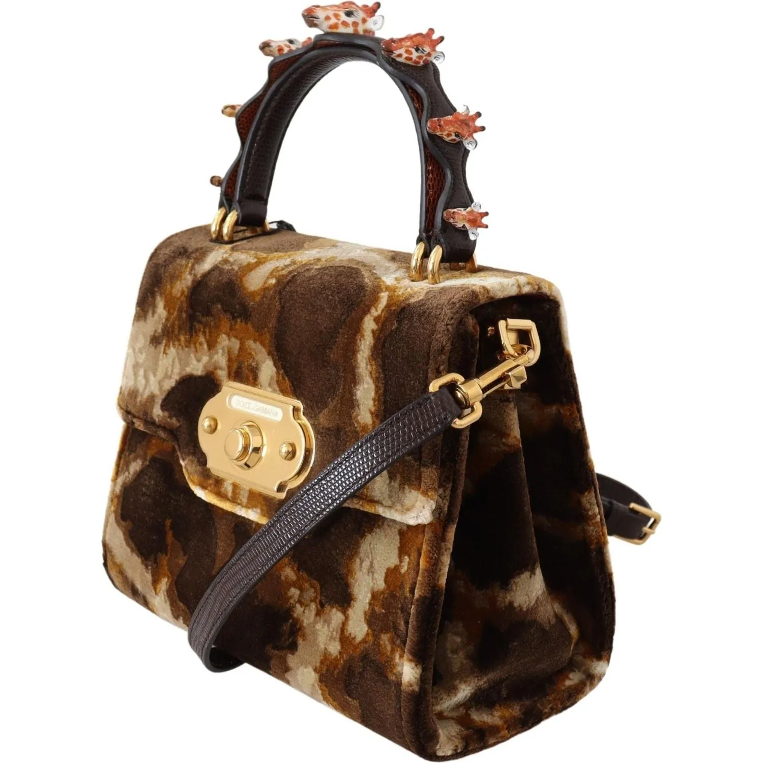 Dolce & Gabbana Elegant Giraffe Pattern Welcome Bag with Gold Accents