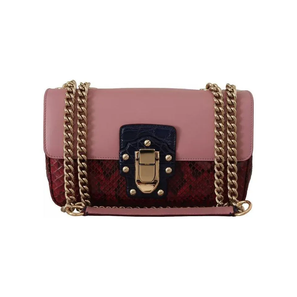 Dolce & Gabbana Pink Red Exotic Skins Gold Chain Purse LUCIA Leather Bag