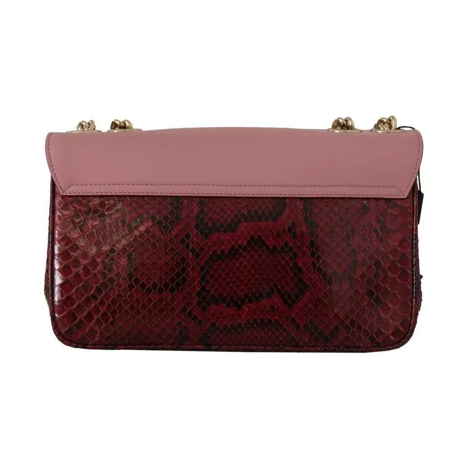 Dolce & Gabbana Pink Red Exotic Skins Gold Chain Purse LUCIA Leather Bag