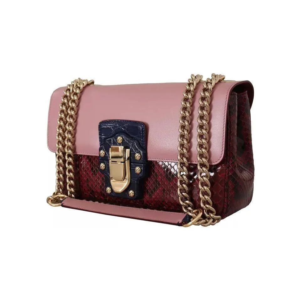 Dolce & Gabbana Pink Red Exotic Skins Gold Chain Purse LUCIA Leather Bag