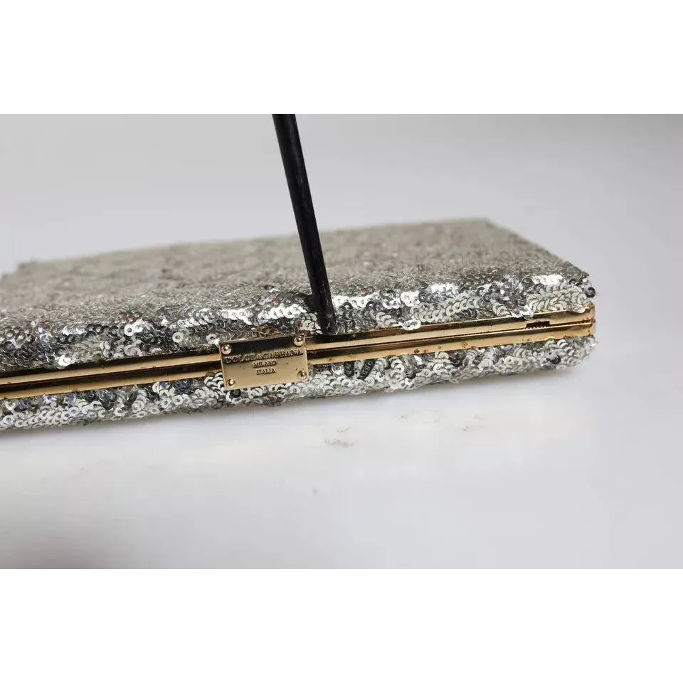 Dolce & Gabbana Silver Sequined Clutch Evening Crossbody Bag