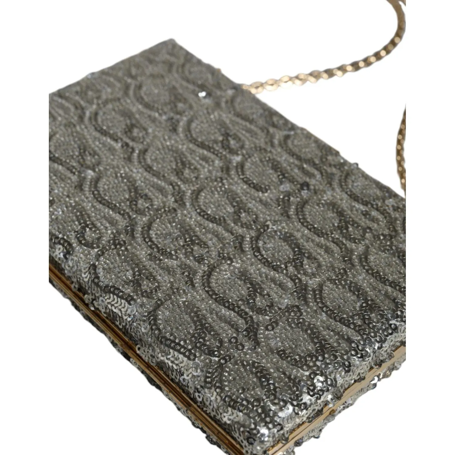 Dolce & Gabbana Silver Sequined Clutch Evening Crossbody Bag