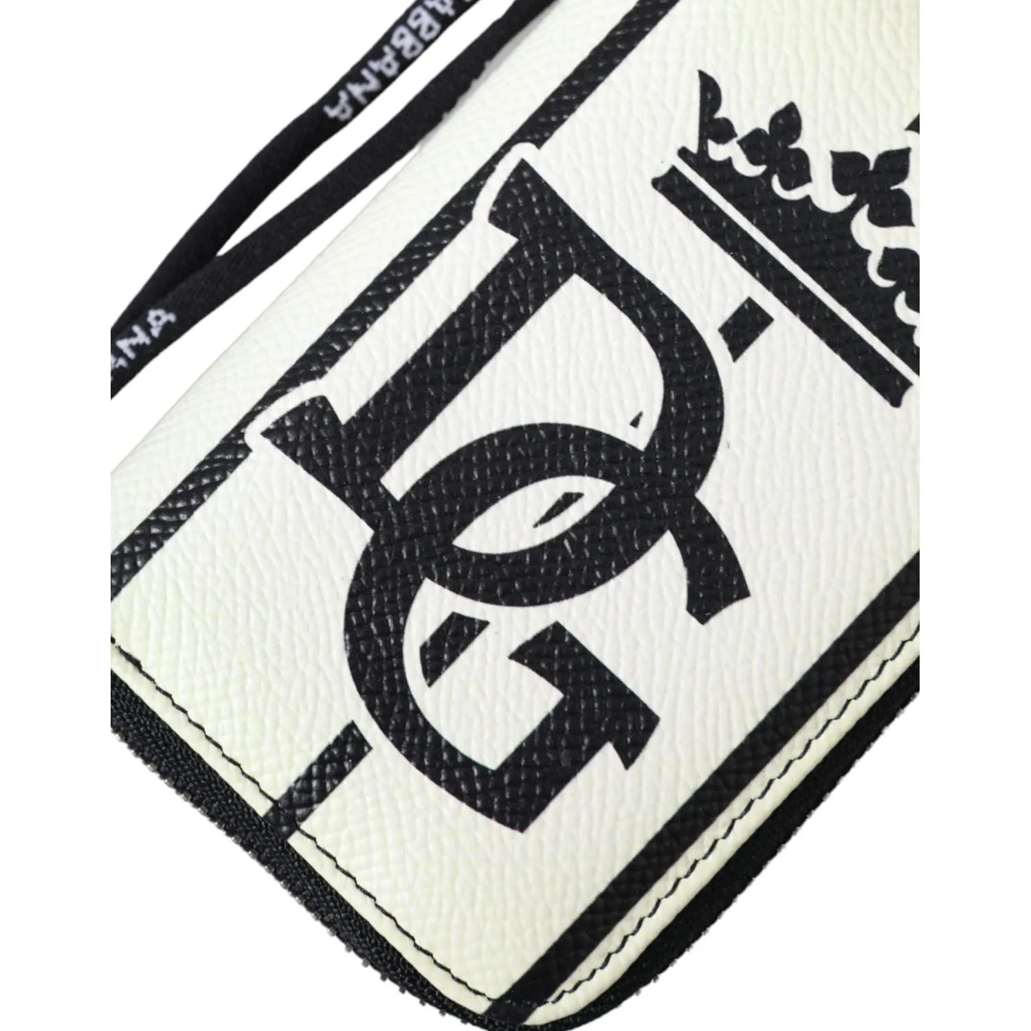 Dolce & Gabbana White Black Stripe Crown Logo Leather Card Holder Wallet