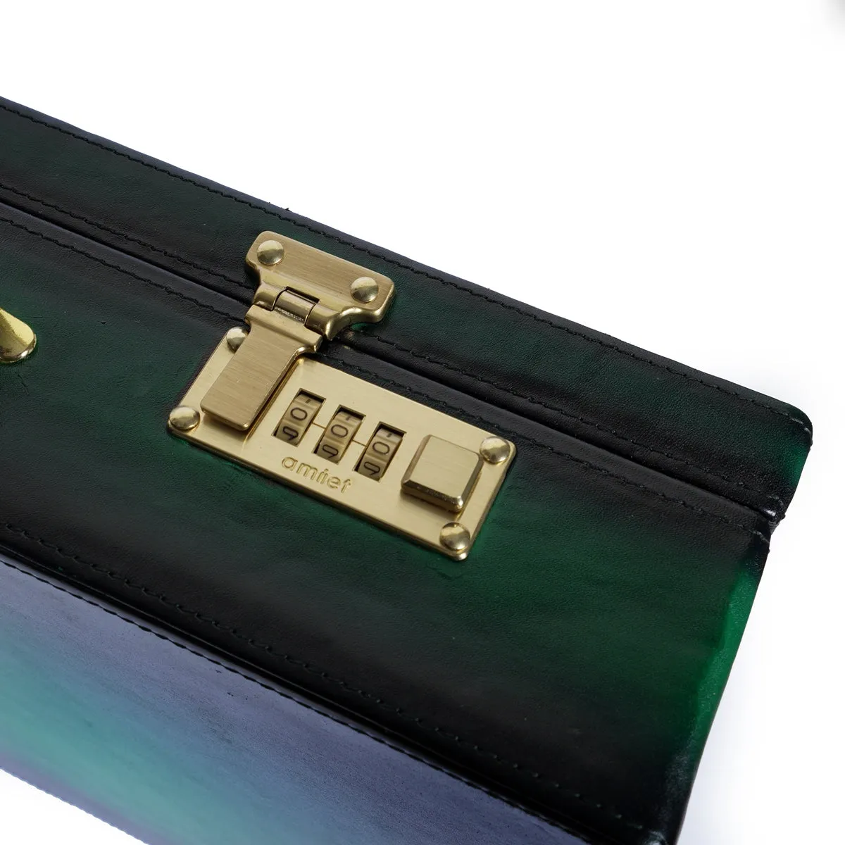 Hand Painted Office Briefcase in Green Leather Hard Case