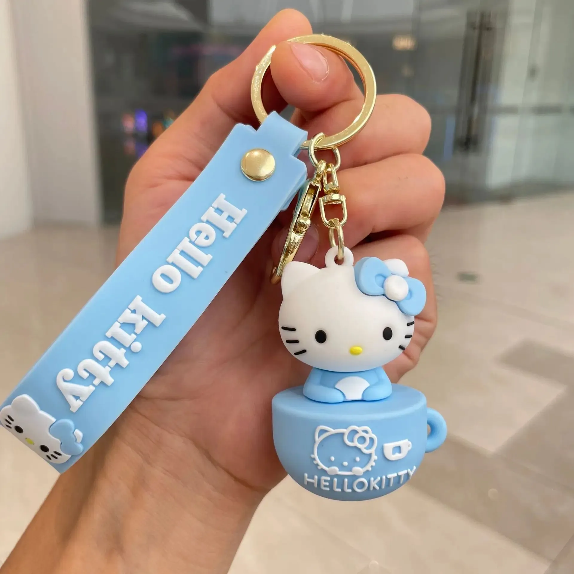 Hello Kitty In CUP Blue | 3D Lanyard Keychain | Silicone