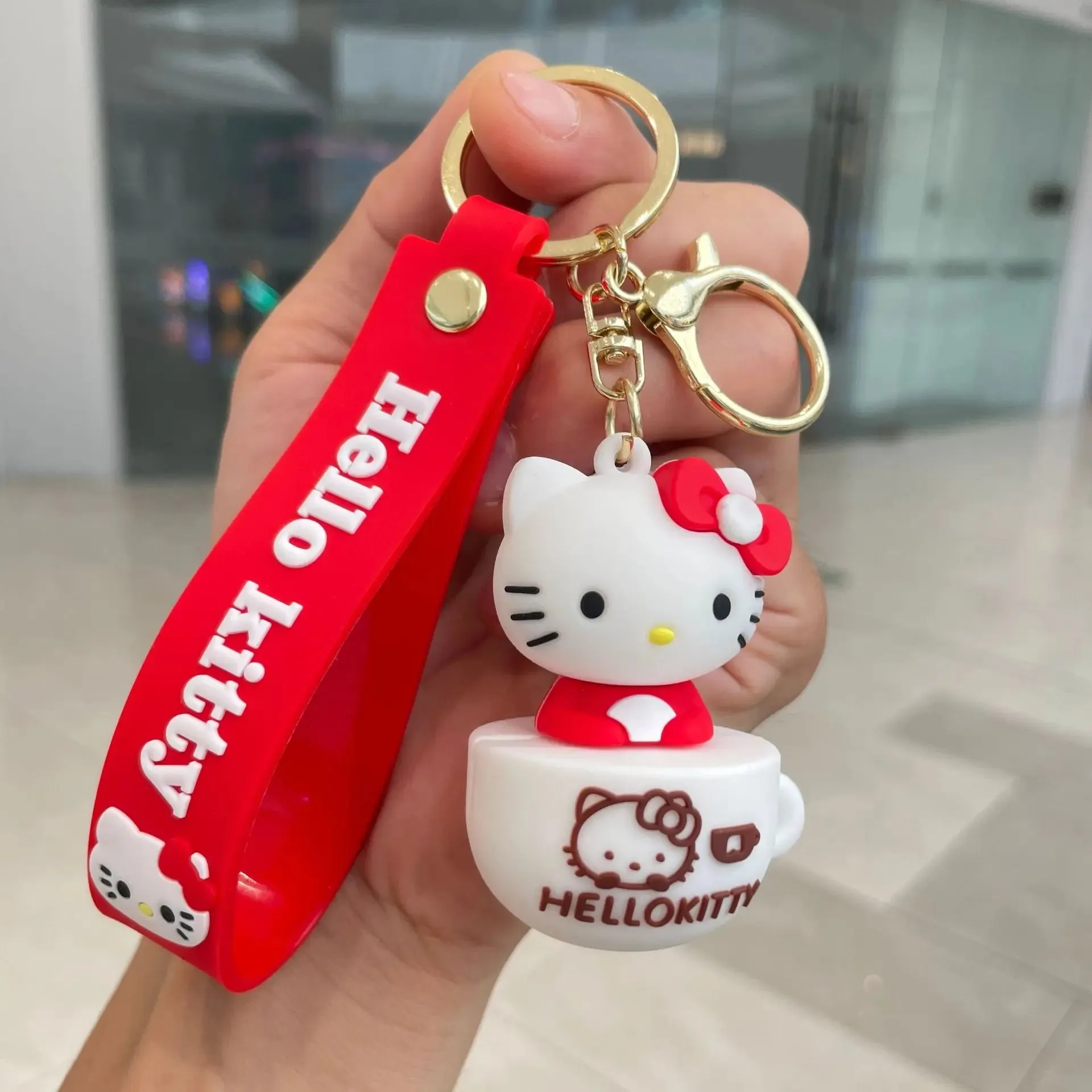 Hello Kitty In CUP Red | 3D Lanyard Keychain | Silicone