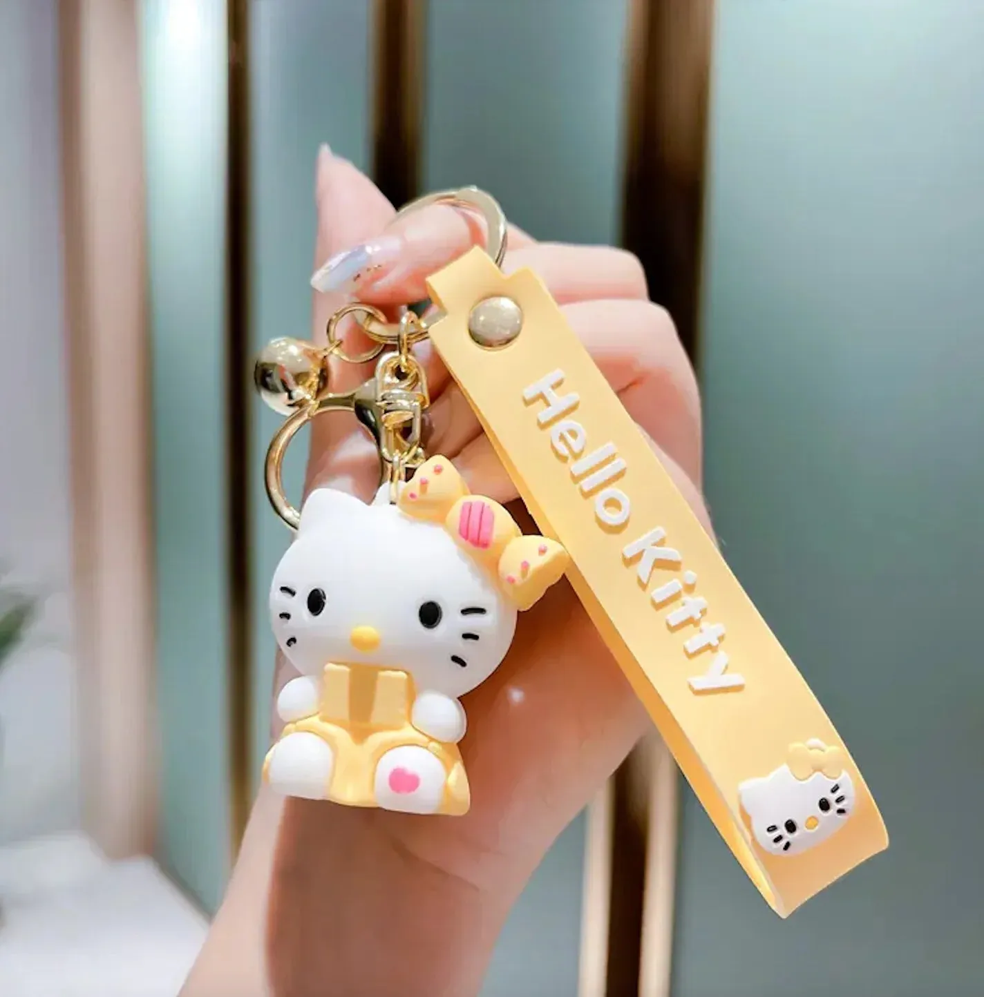 Hello Kitty Yellow Sitting | 3D Lanyard Keychain | Silicone