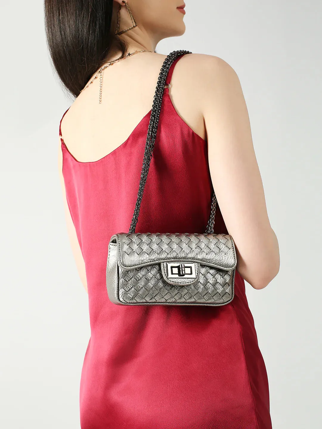 Inc.5 Women Silver Textured Sling Bag