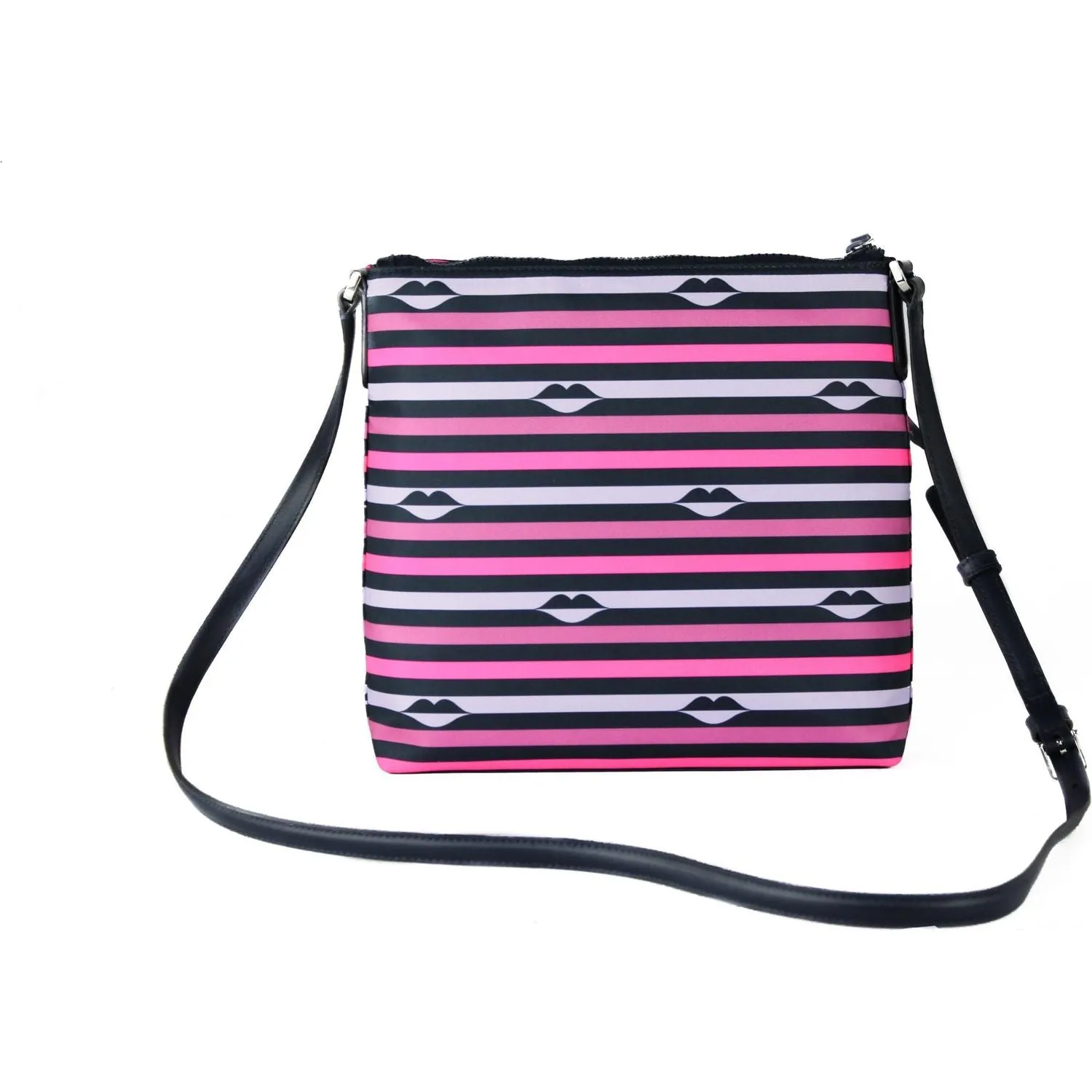 Kate Spade Jae Nylon Leather Flat Pink Striped Multi Crossbody HandBag Purse