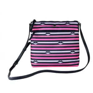 Kate Spade Jae Nylon Leather Flat Pink Striped Multi Crossbody HandBag Purse