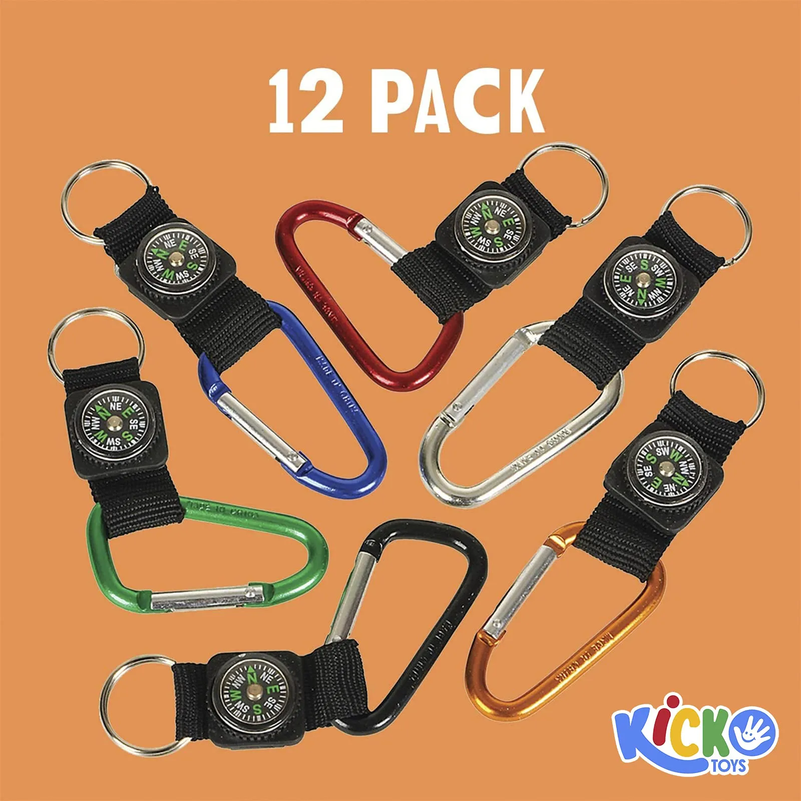 Kicko Rock Clip Keychain with Compass Design - 12 Pack Metal Self Lock Clip - Clasps