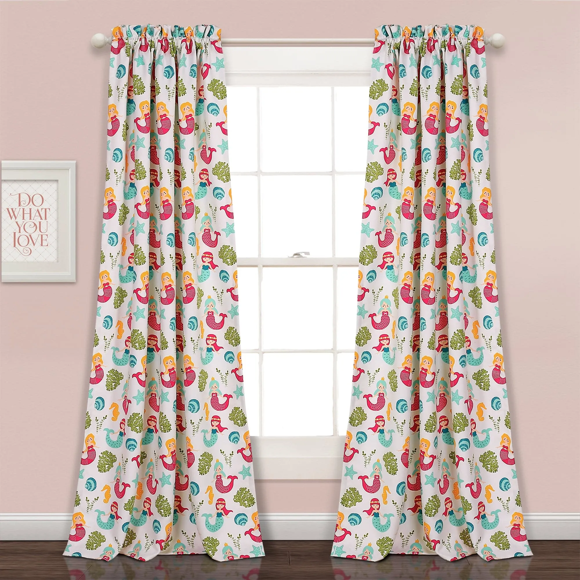 Mermaid Waves Room Darkening Window Curtain Panel Set