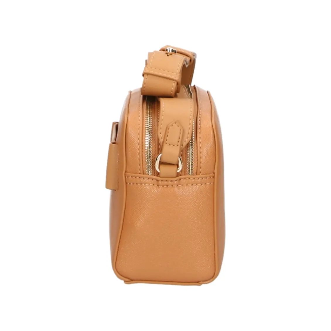 Plein Sport Chic Camel-Toned Crossbody with Double Zip Closure