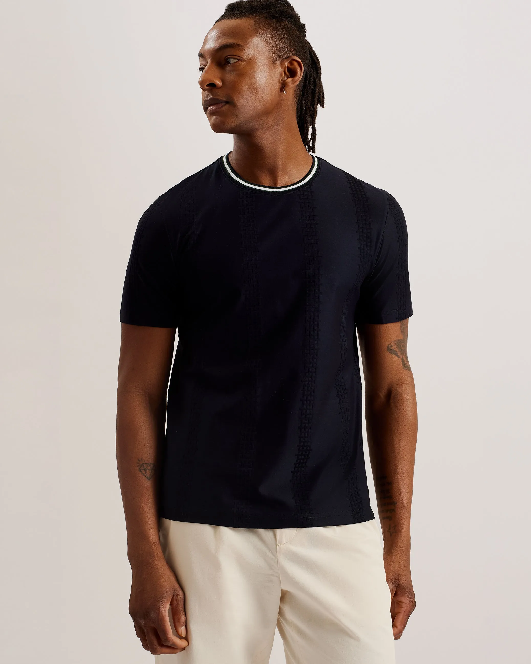 Rousel SS Slim  Fit Jacquard T-Shirt Navy