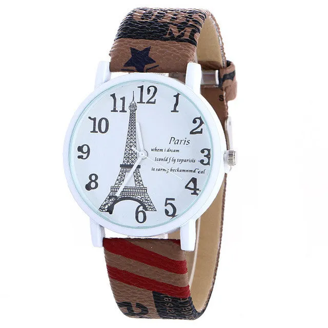 Sale Women Quartz Watch Clock Women Leather Eiffel Tower Casual Girl Christmas Wristwatch Cool Watches Unique Watches Gift Idea