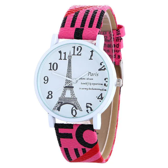 Sale Women Quartz Watch Clock Women Leather Eiffel Tower Casual Girl Christmas Wristwatch Cool Watches Unique Watches Gift Idea