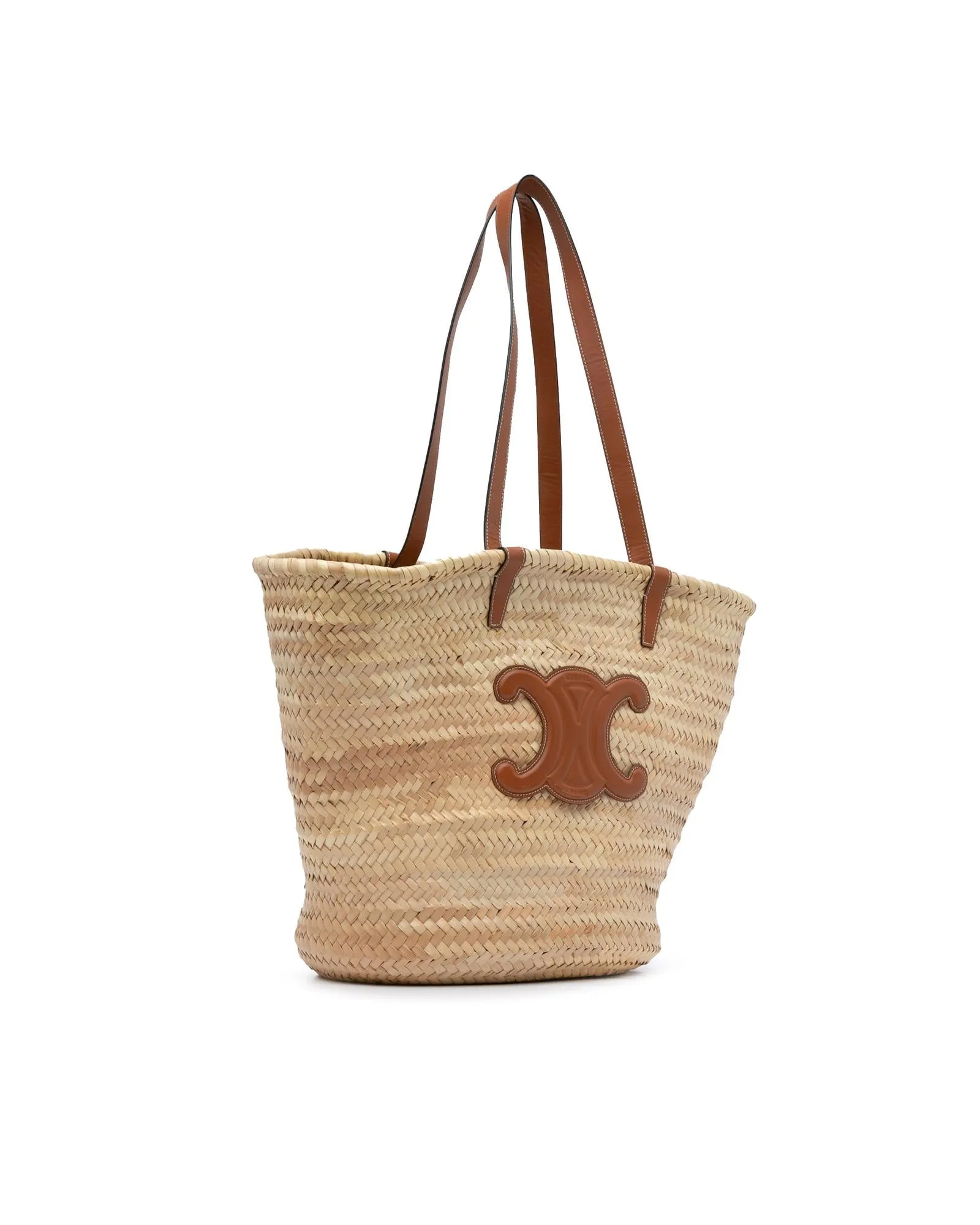 Woven Raffia Tote Bag with Flat Leather Straps