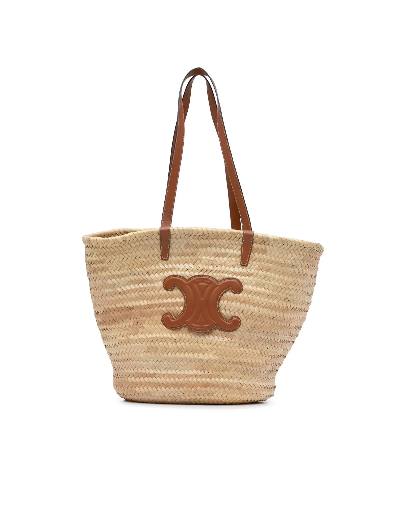 Woven Raffia Tote Bag with Flat Leather Straps