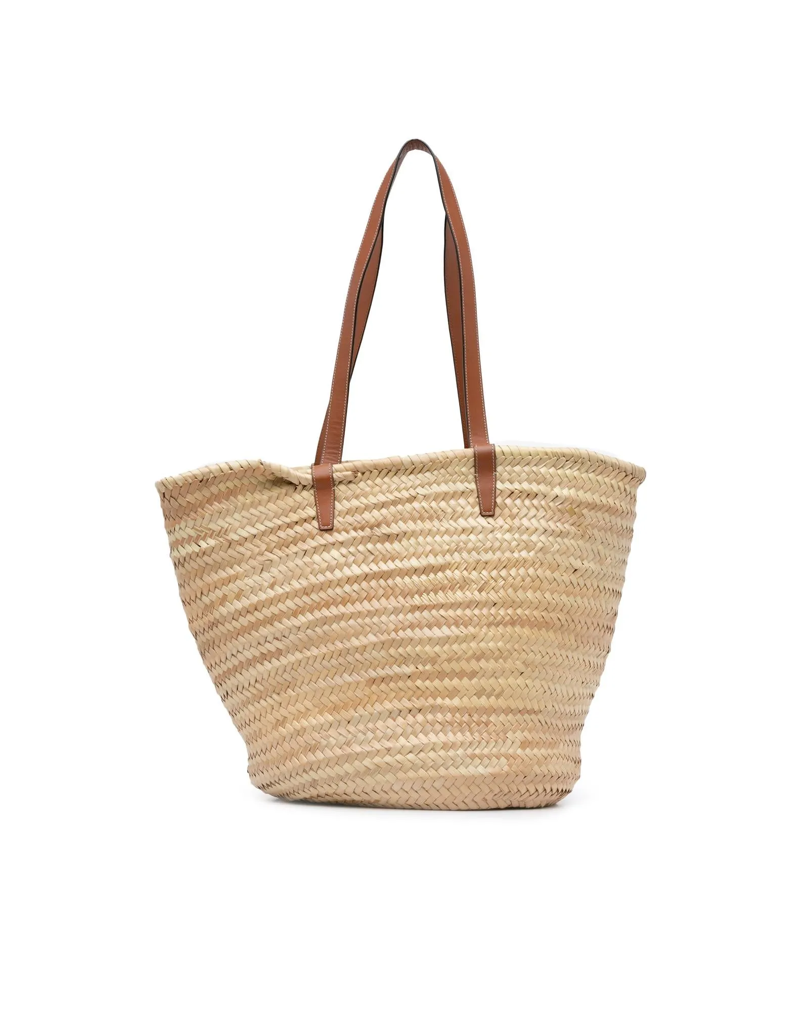 Woven Raffia Tote Bag with Flat Leather Straps