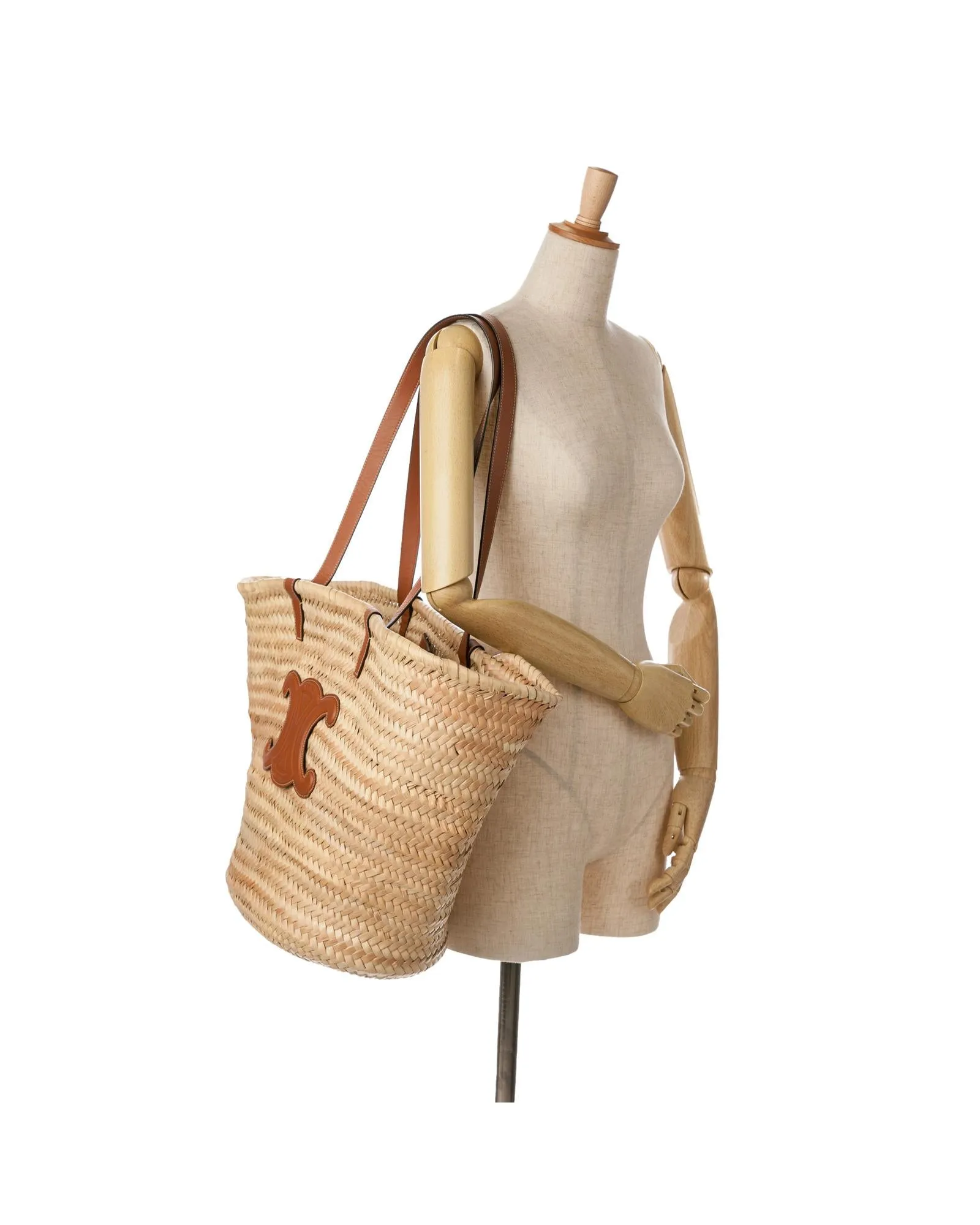 Woven Raffia Tote Bag with Flat Leather Straps